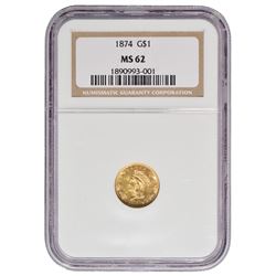 1874 $1 Princess Gold Coin NGC MS62