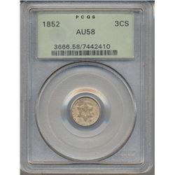 1852 Star Three Cent Coin PCGS AU58