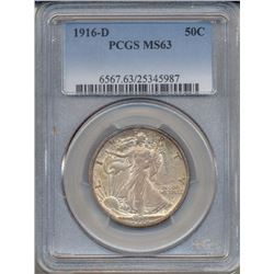 1916-D Walking Liberty Half Dollar Coin PCGS MS63