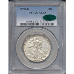 1938-D Walking Liberty Half Dollar Coin PCGS AU58 CAC