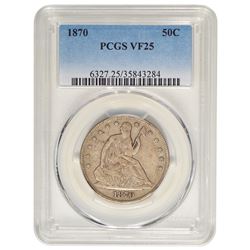 1870 Seated Liberty Half Dollar Coin PCGS VF25