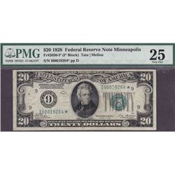 1928 $20 Minneapolis Federal Reserve Star Note PMG 25