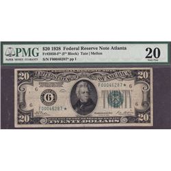1928 $20 Atlanta Federal Reserve Star Note PMG 20