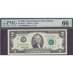 1995 $2 Atlanta Federal Reserve Star Note PMG 66EPQ
