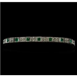 1.53 ctw Emerald and Diamond Bracelet - 14KT White Gold