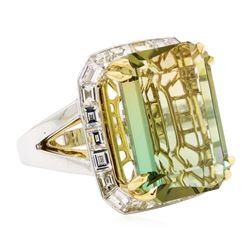 22.01 ctw Bi-Colored Tourmaline And Diamond Ring - 18KT White And Yellow Gold