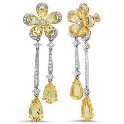 18k Yellow Gold 4.94CTW Diamond and Golden Beryl Earrings, (SI1-SI2/G-H)