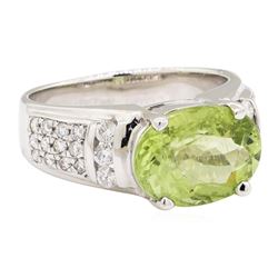 4.80 ctw Green Tourmaline And Diamond Ring - 14KT White Gold