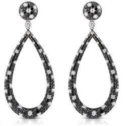 18k White Gold 7.21CTW Black Diamonds and Diamond Earrings, (VS2-SI1)