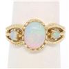 Image 2 : 14k Yellow Gold Prong Set Fiery Oval & Round Cabochon Opal Split Shank Band Ring