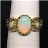 Image 3 : 14k Yellow Gold Prong Set Fiery Oval & Round Cabochon Opal Split Shank Band Ring