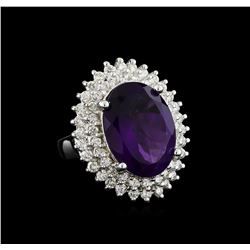 7.73 ctw Amethyst and Diamond Ring - 14KT White Gold