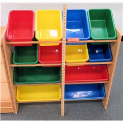 Wood Rack w/ 12 Multi-Colored Bins