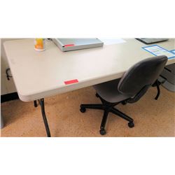 White Plastic Folding Table w/ Rolling Chair