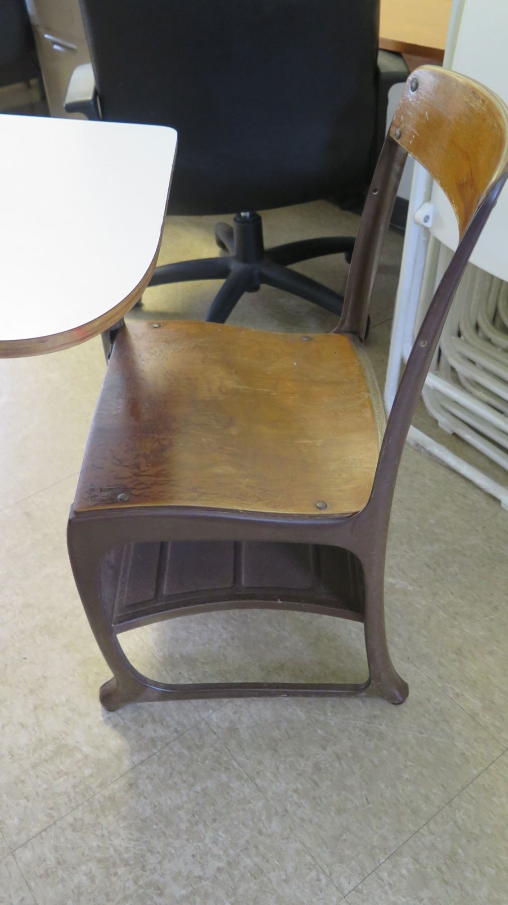 Vintage Wood & Metal School Desk w/ Attached Chair - Oahu Auctions