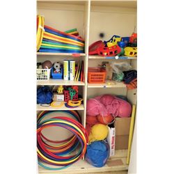 Contents of Shelf - Balls, Hula Hoops & Sports Equipment