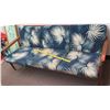 Image 1 : Wood Sofa w/ Blue Leaf Cushions