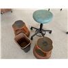 Image 1 : Round Rolling Chair, 2 Rolling Foot Stools, Wastebaskets