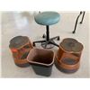 Image 2 : Round Rolling Chair, 2 Rolling Foot Stools, Wastebaskets
