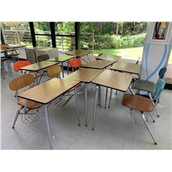 Qty 9 Desks w/ Attached Chairs