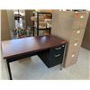 Image 1 : Desk with Metal Base & 4-Drawer Metal File Cabinet