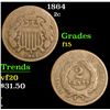 Image 1 : 1864 . . Two Cent Piece 2c Grades f+