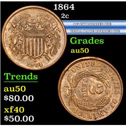 1864 90¡ CW Rotated Die Ultra Rare Rotated Die Two Cent Piece 2c Grades AU, Almost Unc