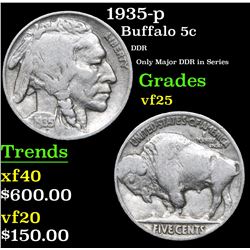 1935-p DDR Only Major DDR in Series Buffalo Nickel 5c Grades vf+