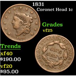 1831 . . Coronet Head Large Cent 1c Grades vf+