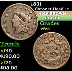 1831 . . Coronet Head Large Cent 1c Grades vf+