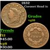 Image 1 : 1832 . . Coronet Head Large Cent 1c Grades vg+