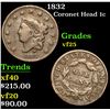 Image 1 : 1832 . . Coronet Head Large Cent 1c Grades vf+