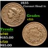 Image 1 : 1835 . . Coronet Head Large Cent 1c Grades vf+