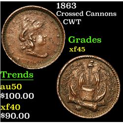 1863 Crossed Cannons . . Civil War Token 1c Grades xf+