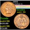 Image 1 : 1905 . . Indian Cent 1c Grades Select+ Unc RB