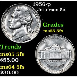 1956-p . . Jefferson Nickel 5c Grades GEM 5fs