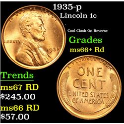 1935-p . Cool Clash On Reverse Lincoln Cent 1c Grades GEM++ RD