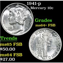1941-p . . Mercury Dime 10c Grades Choice Unc+ FSB