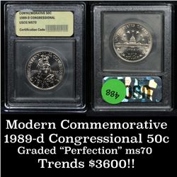 1989-d Congressional Bicentennial Unc  Modern Commem Half Dollar 50c Graded ms70, Perfection by USCG