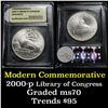 Image 1 : 2000-p Library of Congress Unc Modern Commem Dollar $1 Graded ms70, Perfection by USCG