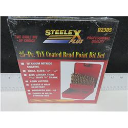 New 25 piece Drill Bit Set in metal Index Case / Brad Point for Woodworking