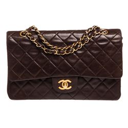 Chanel Dark Brown Lambskin Leather Medium Double Flap Bag