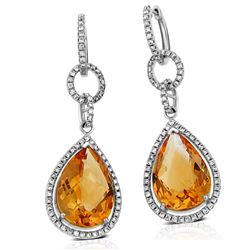 14k White Gold 10.90CTW Diamond and Citrine Earrings, (Gold)