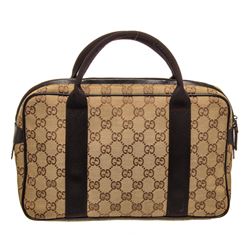 Gucci Brown Beige GG Canvas Leather Mini Suitcase Bag