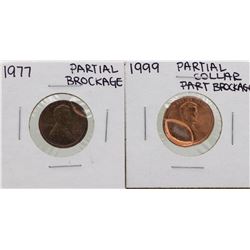 Lot of 1977 Partial Brockage & 1999 Partial Collar Brockage Lincoln Cent ERROR C