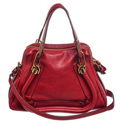 Chloe Red Grained Leather Paraty Small Satchel Handbag