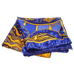 Hermes Blue Gold Carpe Diem Joachim Metz Silk Scarf 90