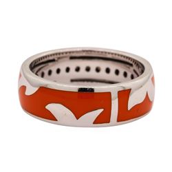 Leo Wittwer 18KT White Gold Ring with Orange Enamel