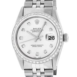 Rolex Mens Stainless Steel Silver Diamond 36MM Datejust Wristwatch