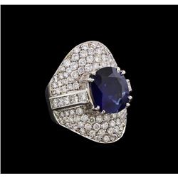 6.30 ctw Sapphire and Diamond Ring - 18KT White Gold